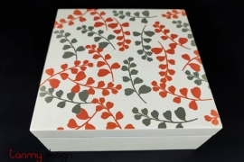 Rectangular lacquer box hand-painted with branches and leaves included with stand 25cm